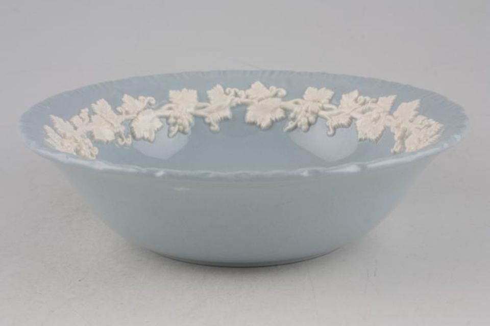 Wedgwood Queen's Ware - White Vine on Blue - Shell Edge Soup / Cereal Bowl 6 1/4"