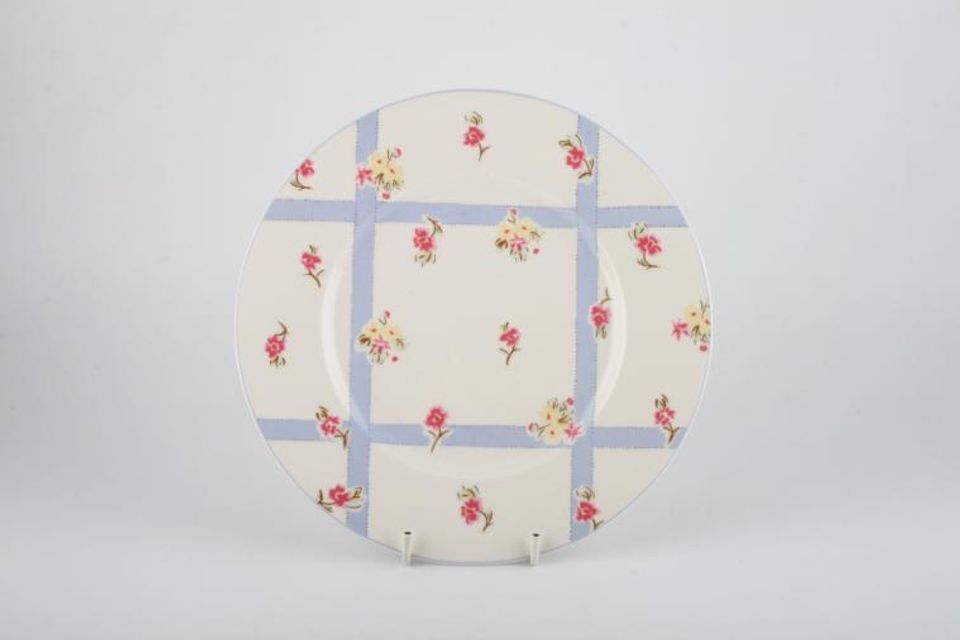 Marks & Spencer Ditsy Floral Salad / Dessert Plate White with Blue Check and Flowers 8 1/2"