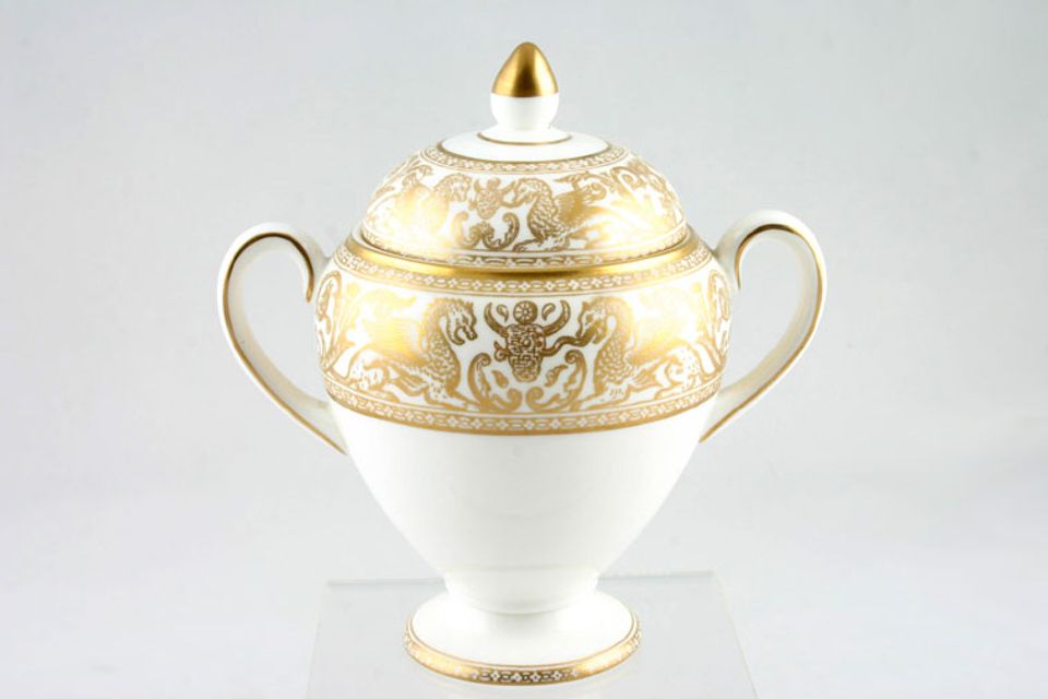 Wedgwood Florentine - Gold - Black Urn Backstamp - W4219 Sugar Bowl - Lidded (Tea) Tall