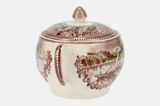 Johnson Brothers Historic America-Brown with Coloured Scenes Sugar Bowl - Lidded (Tea) The Clermont on the Hudson river thumb 2