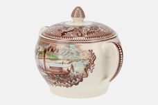 Johnson Brothers Historic America-Brown with Coloured Scenes Sugar Bowl - Lidded (Tea) The Clermont on the Hudson river thumb 3