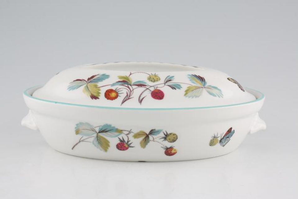 Royal Worcester Strawberry Fair - Green Edge Casserole Dish + Lid Oval, shallow Shape 21 - size 3 1pt