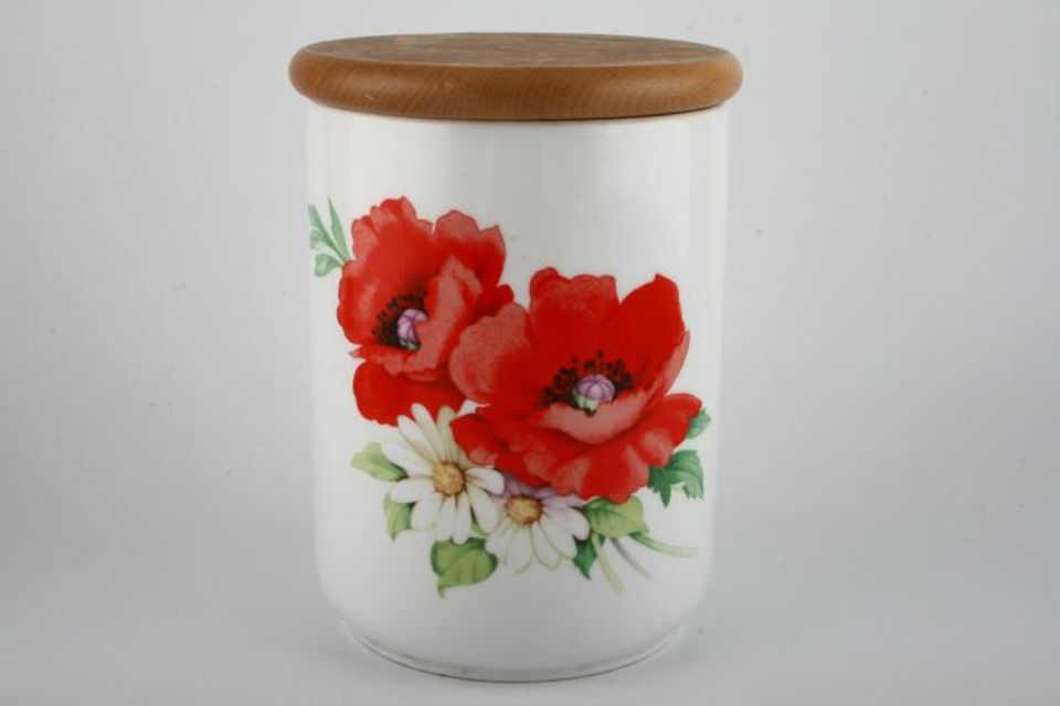 Royal Worcester Poppies Storage Jar + Lid Size represents height. Wooden lid 8"