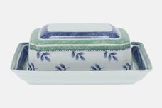 Villeroy & Boch Switch 3 Butter Dish + Lid Lid has Leaves Pattern and Green & Blue stripes. Base has Wide Green and Blue Stripes thumb 1