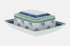 Villeroy & Boch Switch 3 Butter Dish + Lid Lid has Leaves Pattern and Green & Blue stripes. Base has Wide Green and Blue Stripes thumb 3