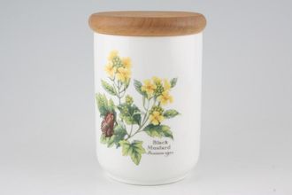 Royal Worcester Worcester Herbs Storage Jar + Lid Size represents height. - Black Mustard -Flat, wooden lid 5"