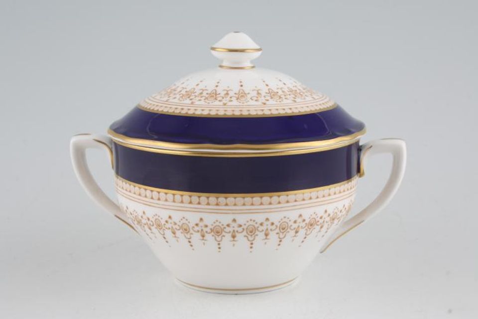 Royal Worcester Regency - Blue - White China Sugar Bowl - Lidded (Tea)