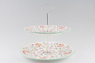 Minton Haddon Hall - Green Edge Cake Stand Two Tier - 10 1/2 and 9" plates 10 3/4"