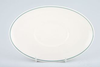 Royal Doulton Spindrift - D6466 Sauce Boat Stand oval, plain white with thin green rim 8 3/4"