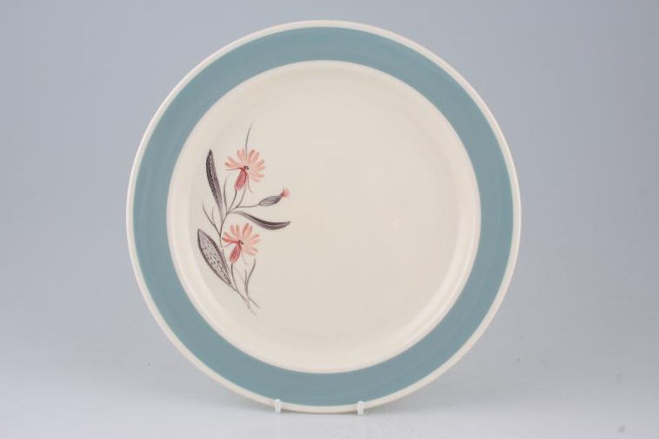 Susie Cooper Pink Campion Dinner Plate Cream Background , Flower is on the side of the plate 10"